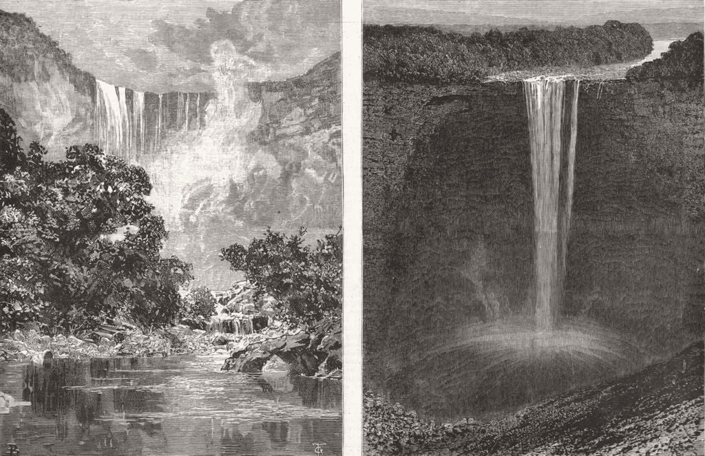 GUYANA. The Kaieteur falls, Guyana; From Below; From Above 1884 old print